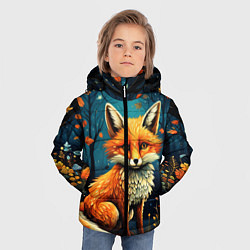 Куртка зимняя для мальчика Лиса в Folk Art стиле, цвет: 3D-черный — фото 2
