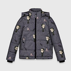 Куртка зимняя для мальчика Уэнсдей, Вещь и вороны - паттерн, цвет: 3D-светло-серый