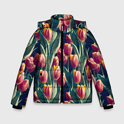 Куртка зимняя для мальчика Много тюльпанов, цвет: 3D-черный