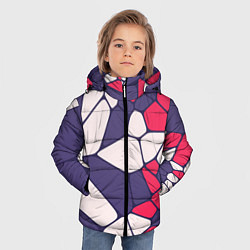 Куртка зимняя для мальчика Бело-фиолетово-красный паттерн из камней, цвет: 3D-черный — фото 2