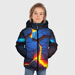 Куртка зимняя для мальчика Яркая неоновая лава, разломы, цвет: 3D-красный — фото 2