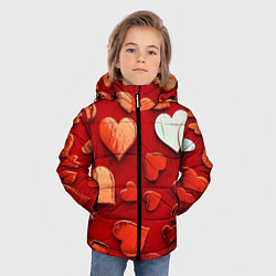 Куртка зимняя для мальчика Красные сердца на красном фоне, цвет: 3D-светло-серый — фото 2