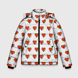 Куртка зимняя для мальчика Разбитые сердца на белом фоне, цвет: 3D-черный