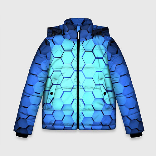 Зимняя куртка для мальчика Голубые соты шейповая абстракция / 3D-Красный – фото 1