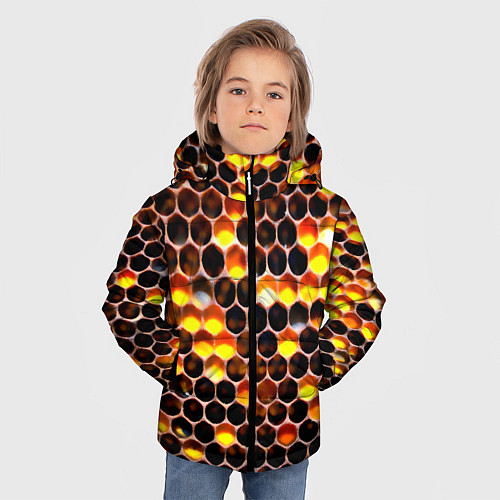 Зимняя куртка для мальчика Медовые пчелиные соты / 3D-Светло-серый – фото 3