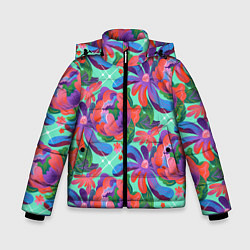 Куртка зимняя для мальчика Цветочный паттерн арт, цвет: 3D-светло-серый