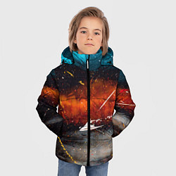 Куртка зимняя для мальчика Серый, оранжевый и синий туманы и краски, цвет: 3D-светло-серый — фото 2