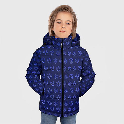 Зимняя куртка для мальчика Паттерн элементали под гидро / 3D-Светло-серый – фото 3