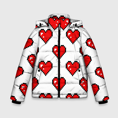 Зимняя куртка для мальчика Сердца в стиле пиксель-арт / 3D-Светло-серый – фото 1