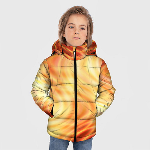 Зимняя куртка для мальчика Абстрактные оранжево-жёлтые солнечные волны / 3D-Светло-серый – фото 3