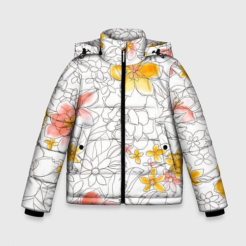 Зимняя куртка для мальчика Нарисованный цветы - светлый / 3D-Красный – фото 1