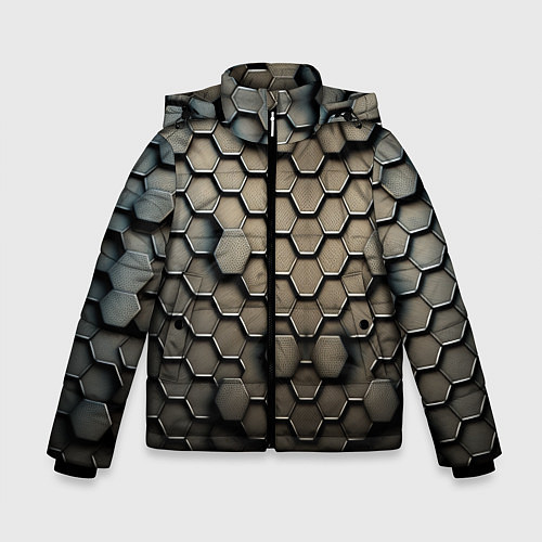 Зимняя куртка для мальчика Сталь и соты / 3D-Светло-серый – фото 1