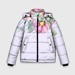 Куртка зимняя для мальчика Пастельные цветы акварелью - наверху, цвет: 3D-черный