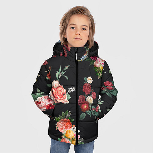 Зимняя куртка для мальчика Букеты цветов на черном фоне / 3D-Светло-серый – фото 3