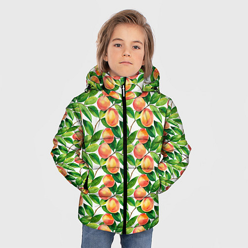 Зимняя куртка для мальчика Персики акварельный паттерн / 3D-Светло-серый – фото 3