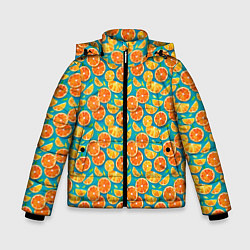 Куртка зимняя для мальчика Дольки апельсина на синем фоне, цвет: 3D-светло-серый
