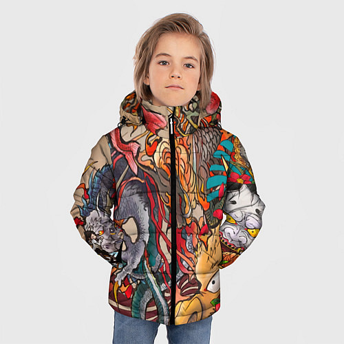 Зимняя куртка для мальчика Иредзуми: демон и дракон / 3D-Светло-серый – фото 3