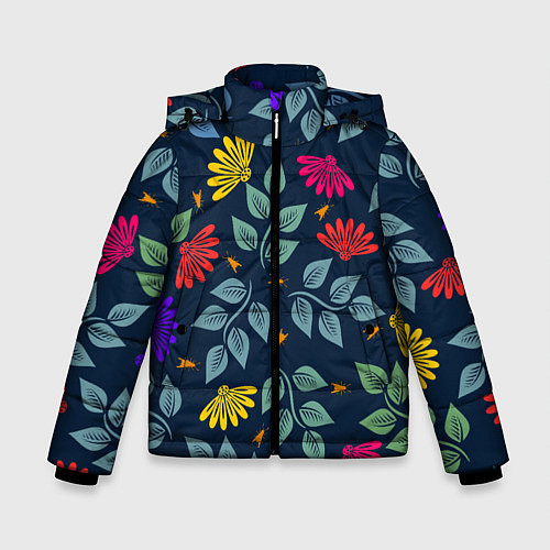 Зимняя куртка для мальчика Листья и цветы / 3D-Красный – фото 1