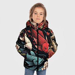 Куртка зимняя для мальчика Узор с японскими карпами кои, цвет: 3D-черный — фото 2