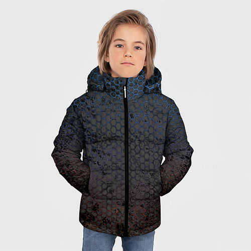 Зимняя куртка для мальчика Грязный блестящий гексаэдр патттерн / 3D-Светло-серый – фото 3
