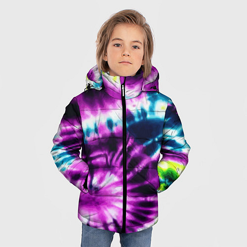 Зимняя куртка для мальчика Тай дай фиолетовый узор / 3D-Светло-серый – фото 3