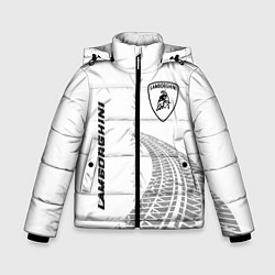 Куртка зимняя для мальчика Lamborghini speed на светлом фоне со следами шин:, цвет: 3D-черный