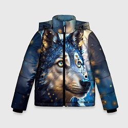 Куртка зимняя для мальчика Волк на синем фоне, цвет: 3D-черный