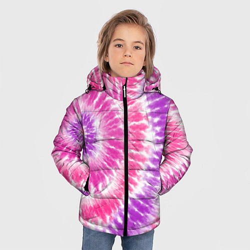 Зимняя куртка для мальчика Тай-дай розовый с фиолетовым / 3D-Светло-серый – фото 3