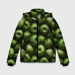 Куртка зимняя для мальчика Сочная текстура из зеленых яблок, цвет: 3D-черный