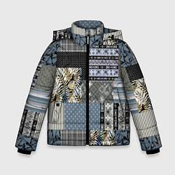 Куртка зимняя для мальчика Серо-оливковый паттерн в народном русском стиле, цвет: 3D-черный