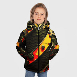 Куртка зимняя для мальчика Зеленая текстура оранжевые полосы, цвет: 3D-красный — фото 2