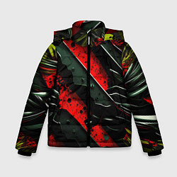 Куртка зимняя для мальчика Черные плашки на красном фоне, цвет: 3D-черный