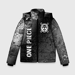 Зимняя куртка для мальчика One Piece glitch на темном фоне: надпись, символ
