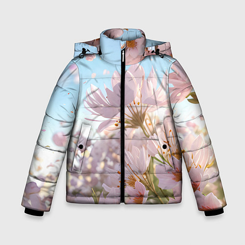 Зимняя куртка для мальчика Розовые цветы на фоне неба / 3D-Красный – фото 1