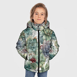 Куртка зимняя для мальчика Акварельные суккуленты - паттерн, цвет: 3D-светло-серый — фото 2