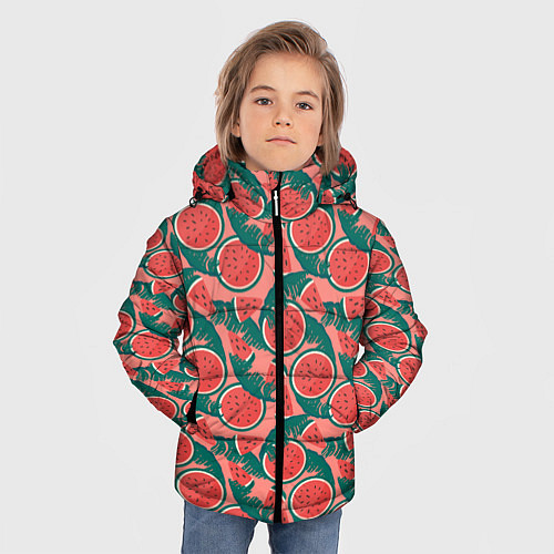 Зимняя куртка для мальчика Летний паттерн с арбузами / 3D-Светло-серый – фото 3