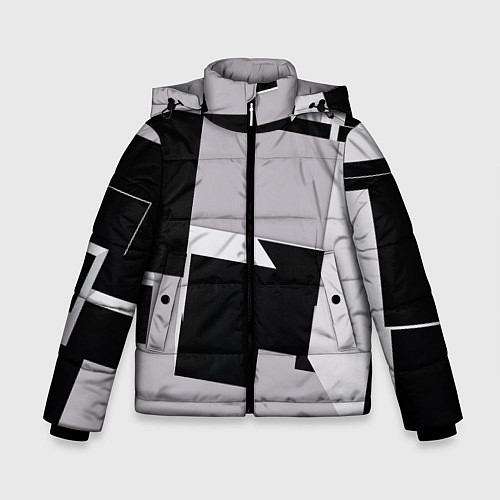 Зимняя куртка для мальчика Белые и чёрные кубы в геометрии / 3D-Красный – фото 1
