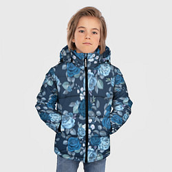 Куртка зимняя для мальчика Голубые розы паттерн, цвет: 3D-черный — фото 2