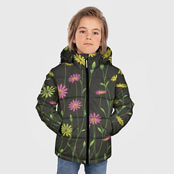 Куртка зимняя для мальчика Полевые цветочки на темном фоне, цвет: 3D-черный — фото 2
