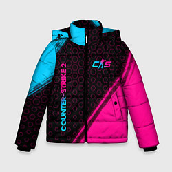 Куртка зимняя для мальчика Counter-Strike 2 - neon gradient: надпись, символ, цвет: 3D-черный