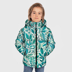 Куртка зимняя для мальчика Нежные акварельные листья, голубые и зеленые, цвет: 3D-светло-серый — фото 2