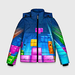 Куртка зимняя для мальчика Падающие сверху блоки тетриса, цвет: 3D-светло-серый