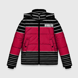 Зимняя куртка для мальчика Красно-черный полосатый узор с лейблом Спортклуб