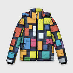 Куртка зимняя для мальчика Тетрис цветные кубики, цвет: 3D-светло-серый
