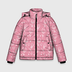 Куртка зимняя для мальчика Цветы и сердца паттерн, цвет: 3D-красный