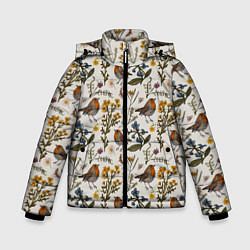 Куртка зимняя для мальчика Птицы малиновки и зверобой, цвет: 3D-светло-серый