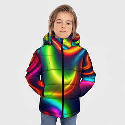 Куртка зимняя для мальчика Неоновые радужные разводы, цвет: 3D-красный — фото 2