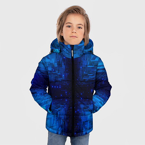 Зимняя куртка для мальчика Тёмно-синие множества фигур / 3D-Светло-серый – фото 3