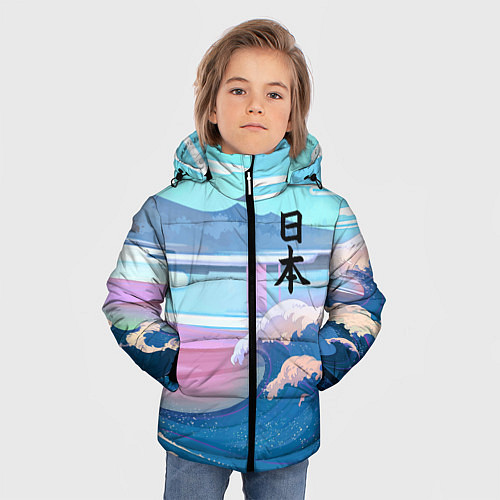 Зимняя куртка для мальчика Japan - landscape - waves / 3D-Светло-серый – фото 3