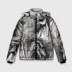 Куртка зимняя для мальчика Черепа лошадей - эскиз, цвет: 3D-черный
